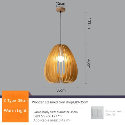 Suspension LED en bois forme citrouille design moderne fait main — LZ4X9T2