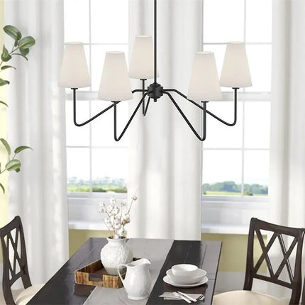Lustre classique or poli avec abat-jour en lin blanc pour chambre — LZ4X9T2