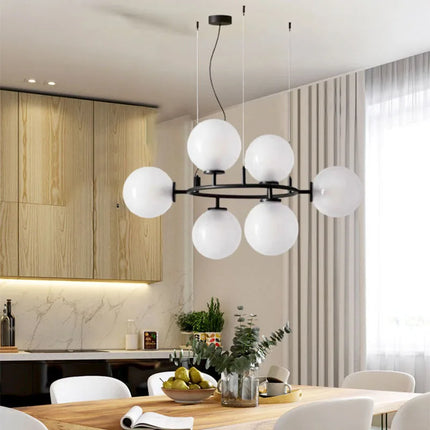 Lustre en verre avec anneau noir réglable au design moderne — LZ4X9T1