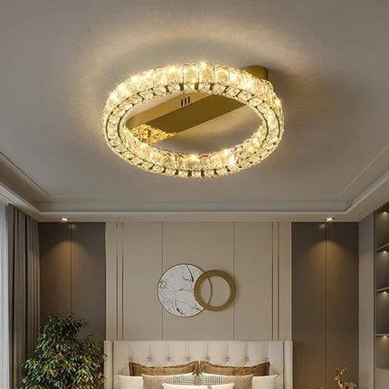 Plafonnier anneau doré en cristal brillant LED dimmable pour salon et chambre — LZ4X9T
