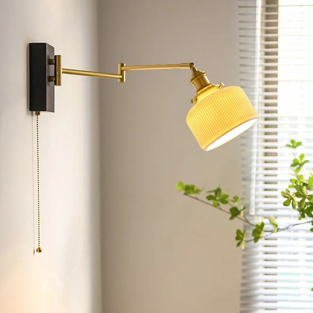lampe de chevet murale en bois nordique avec abat jour céramique adjustable
