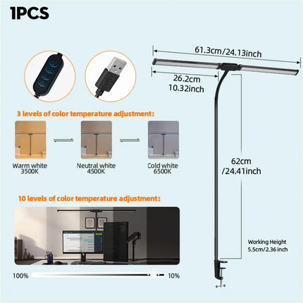 Lampe de bureau LED à pince double tête réglable — LZ4P7XQ