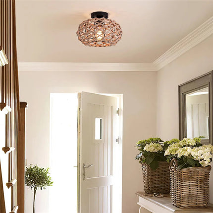 Plafonnier rustique tissé en corde de chanvre noir pour couloir — LZ4X9P