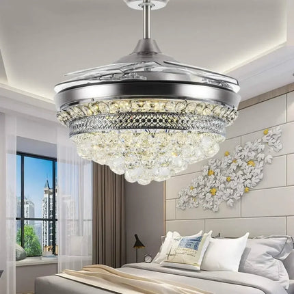 Lustre ventilateur chromé avec cristaux et lumière LED changeante — LZ4QJ7