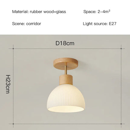 Plafonnier LED en bois et verre pour couloir et balcon style nordique — LZ4X9P2