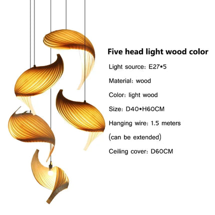 Suspension japonaise artisanale en bois à finition plissée — LZ4G7T1