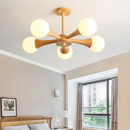 Lustre suspension en rondins bois massif style japonais nordique — LZ4X9T2