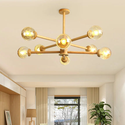Lustre moderne en bois avec abat-jour en verre pour intérieur — LZ4X9P