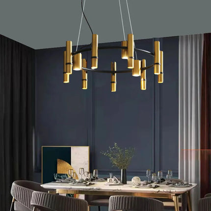 Lustre en métal doré avec anneau noir réglable pour suspension — LZ4X9J
