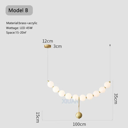 Lustre suspension blanc en acrylique orné de perles — LZ4X9Q2