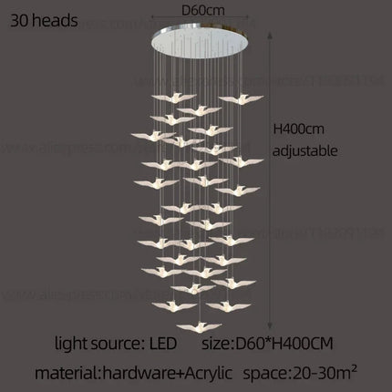 suspension LED décorative en forme d'oiseau idéale pour loft
