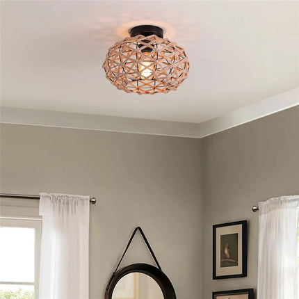 Plafonnier rustique tissé en corde de chanvre noir pour couloir — LZ4X9P