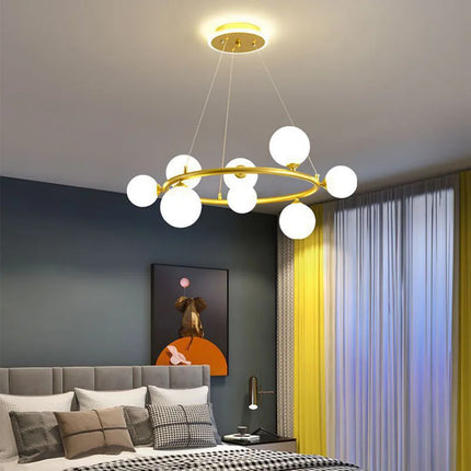 Lustre suspension moderne en verre mat avec anneau noir et fil réglable — LZ4X9P2