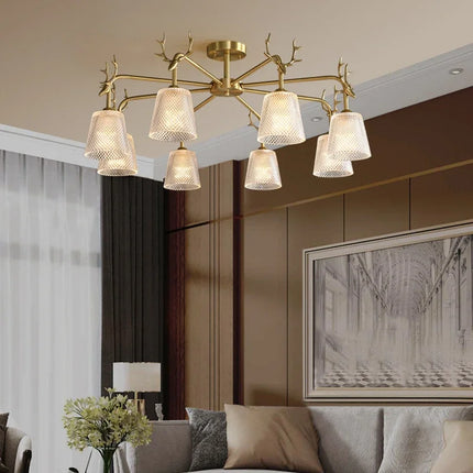 Lustre rétro en verre à multiples têtes finition cuivre — LZ4X9P2
