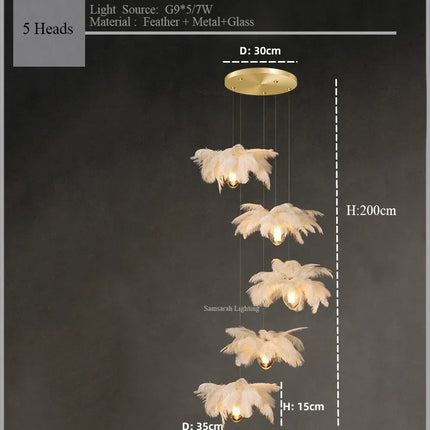 Suspension lustre design plumes d'autruche en verre pour escalier 2024 — LZ4X9Q