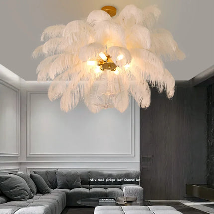 Lustre suspension LED plume d'autruche Sandyha Luxe — LZ4X9P2