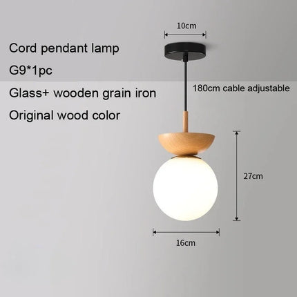 Suspension ronde en verre avec bois de noyer japonais — LZ4X9T2