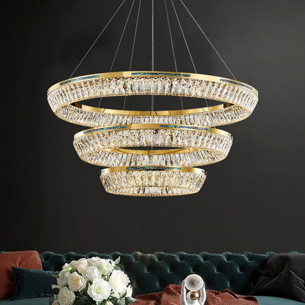 Lustre intérieur en cristal et cuivre à trois couches — LZ4X9P2