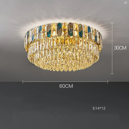 Plafonnier LED art déco en cristal doré et acier inoxydable — LZ7D9Q2N