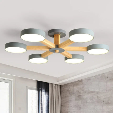 Suspension en bois moderne à 3, 6 ou 8 lumières LED pour salon et chambre — LZ4D9X
