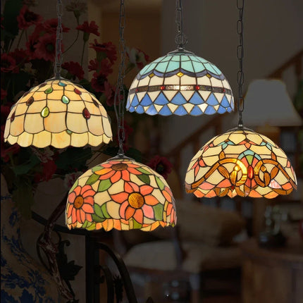 Lustre suspension en verre teinté style méditerranéen pour restaurant et hall — LZ4XJ9