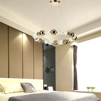 Lustre LED boule acrylique avec anneau doré et fils réglables — LZ4X9P2