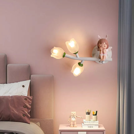 Applique murale LED motif fille et lapin avec fleur — LZ4P9XJ