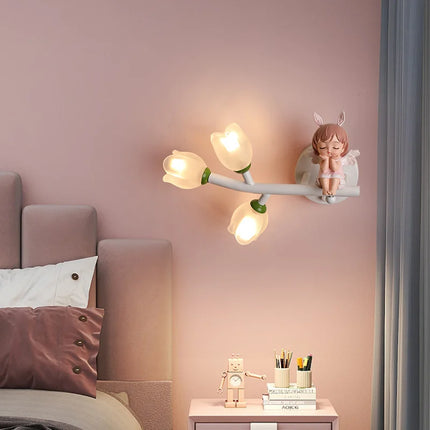 Applique murale LED G4 motif fille lapin et fleur pour enfants — LZQ7X9