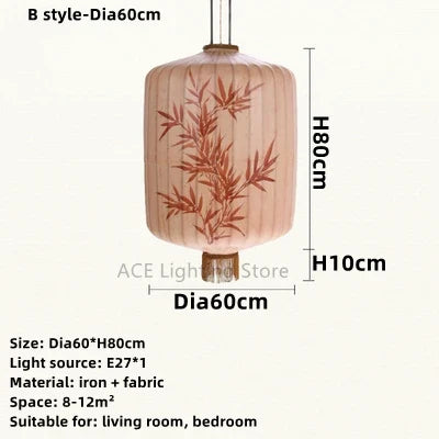 Lanterne suspension en tissu chinois à motif dessiné à la main pour salon et restaurant — LZ4X9P