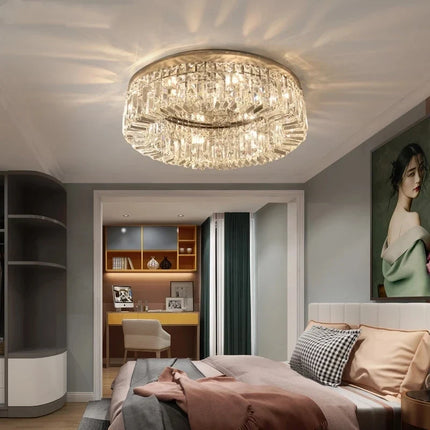 Lustre suspension LED rond en cristal et chrome style nordique — LZ4X9P