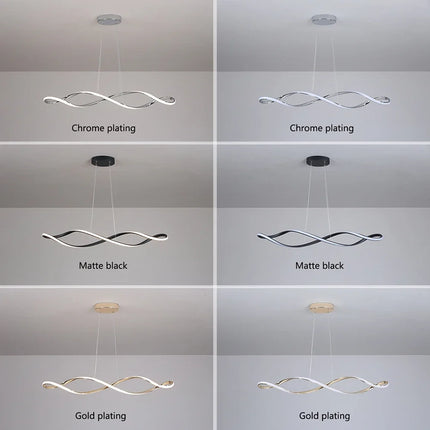 Lustre LED moderne multi-finitions or, chrome et noir avec télécommande L92cm — LZ4P7XQ