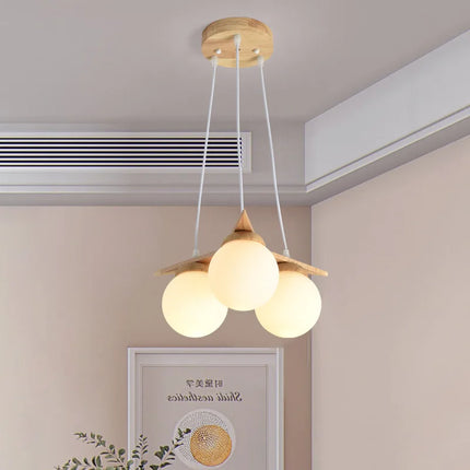 Lustre nordique en bois avec globe en verre blanc — LZ4T9X