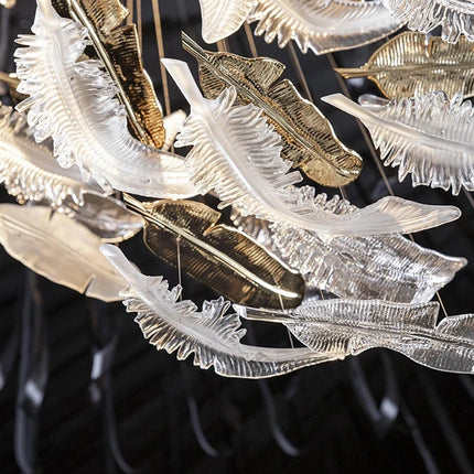 Lustre plume LED moderne en acier inoxydable et cristal — LZ4P9XQ
