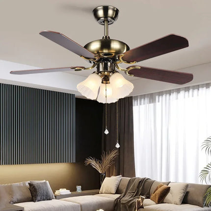 Plafonnier ventilateur moderne avec lumière et 5 pales bois design — LZ4X9P2