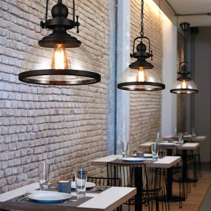 Suspension rétro en fer avec abat-jour en verre décoratif — LZ7XQ2
