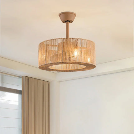 Plafonnier décoratif en corde tressée avec ventilateur et intensité réglable — LZ4P9XJ