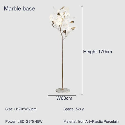 lampadaire moderne nordique led en forme de fleur de ginkgo