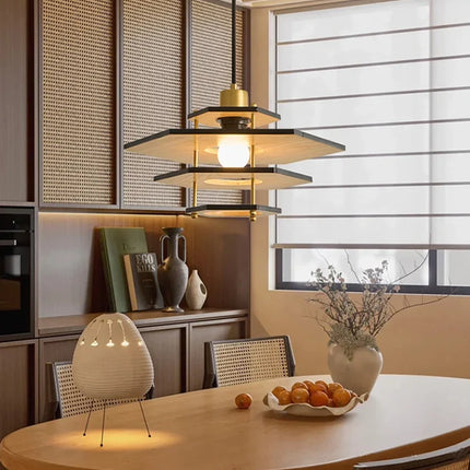 Lustre en bois massif style médiéval pour restaurant rétro — LZ4X9T2