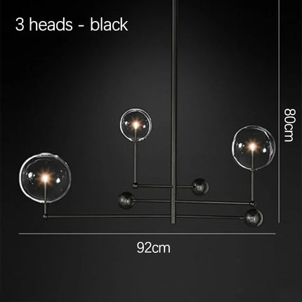 Suspension boule de verre LED design nordique noir et or pour salon — LZ4X9P2