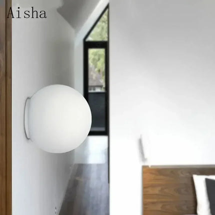 Applique murale LED avec abat-jour rond en verre blanc — LZ4X9J
