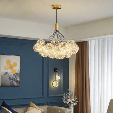 Suspension LED design en verre transparent réglable hauteur avec gypsophile — LZ4Q7X9