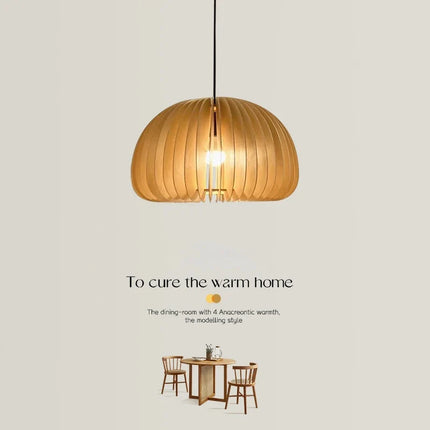 Suspension LED en bois forme citrouille design moderne fait main — LZ4X9T2