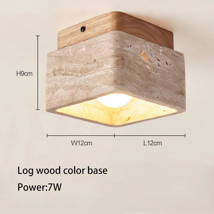 Plafonnier LED carré style nordique en pierre et bois crème pour porche et couloir — LZ4X9T