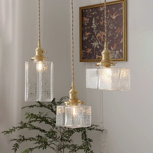 Suspension rétro carrée en verre avec abat-jour LED pour salle à manger — LZ4X9T2