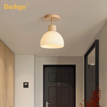 Lustre en bois avec abat-jour en verre simple — LZ4X9T