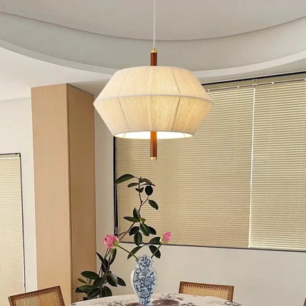 Lustre rétro en tissu tissé et bois massif pour intérieur — LZ4N7Q2