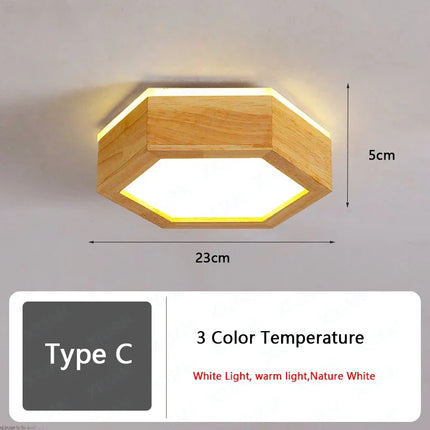 Plafonnier LED nordique en bois avec 3 températures de lumière — LZ4Q9T1
