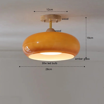 Suspension citrouille en verre LED style japonais vintage bois — LZ4X9P