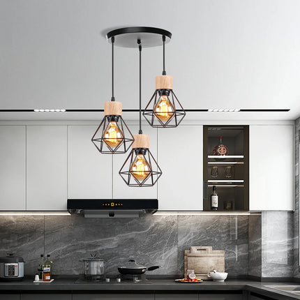 Suspension vintage en bois avec éclairage LED intégré — LZ4X9T