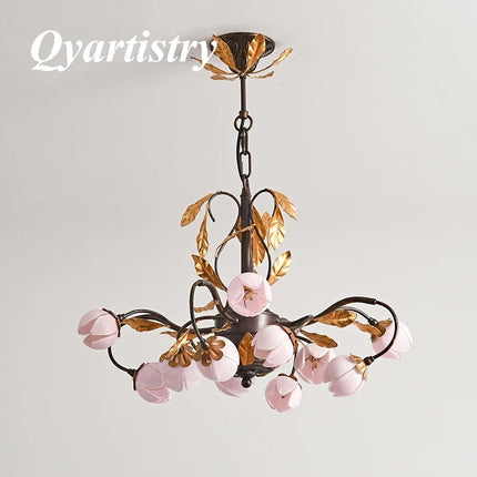 Lustre antique avec abat-jour tulipe en verre — LZ4X9P